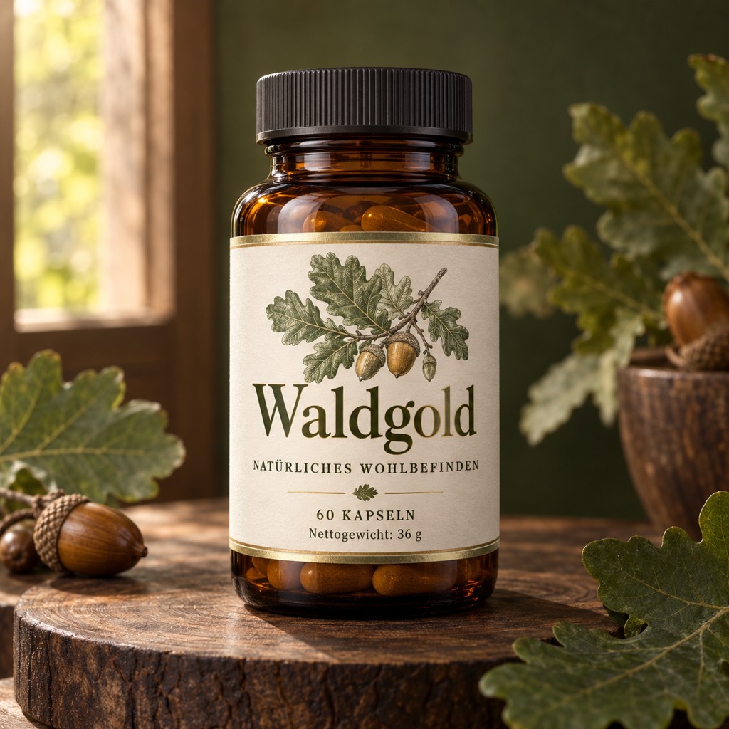 Waldgold in einer Produktaufnahme mit lesbarem Etikett